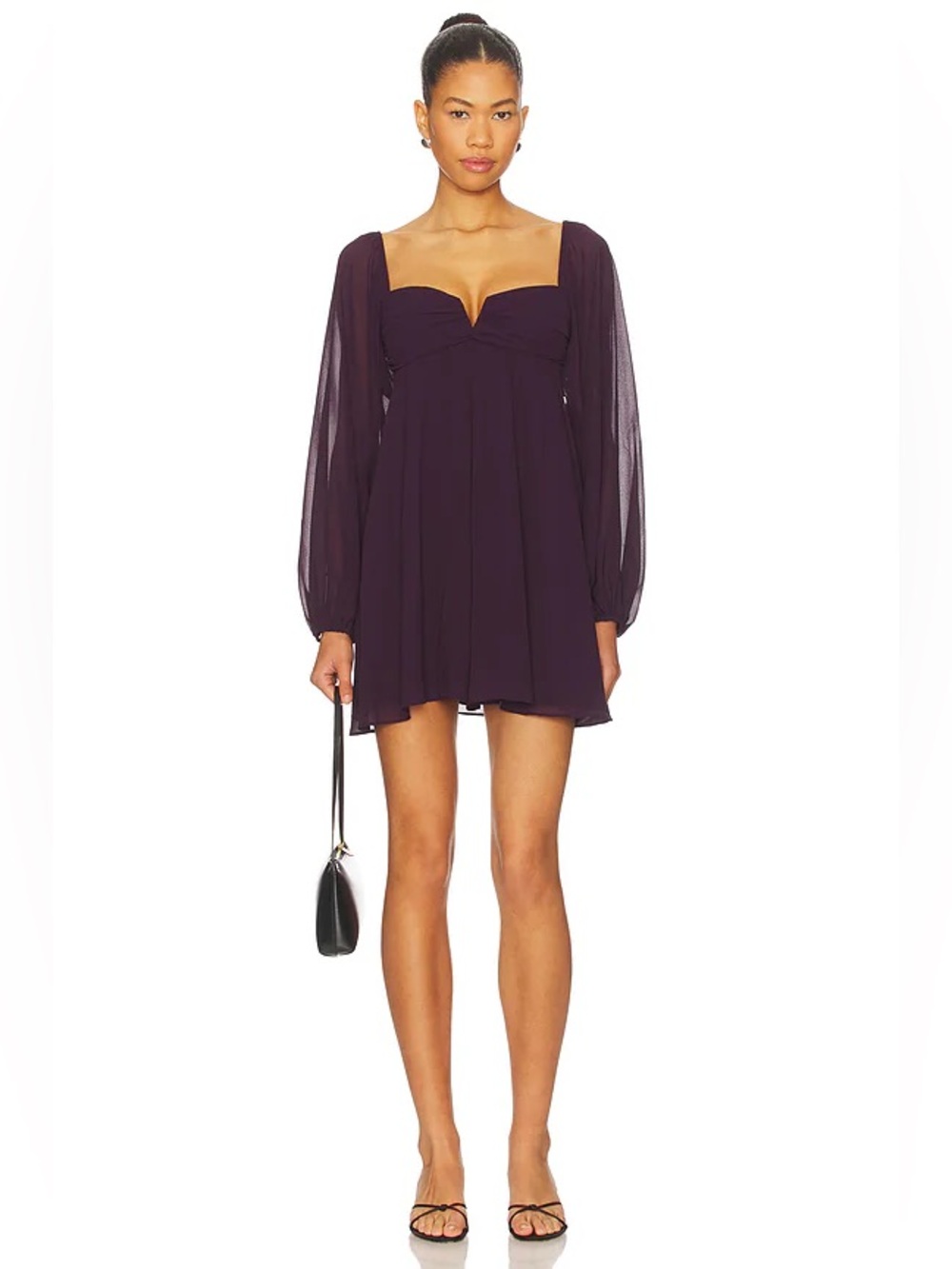 Amanda Uprichard Carrie Dress Black Cherry Chiffon Mini Babydoll M Coquette